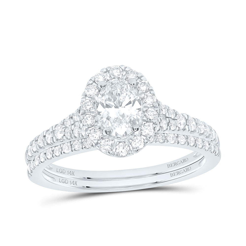 14K Yellow Or White Gold 1 Cttw Lab Grown Diamond 1/2 Cttw Center Oval Single Halo Bridal Set