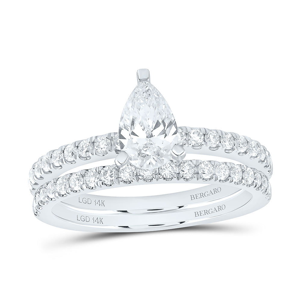 14K Yellow Or White Gold 1 1/4 Cttw Lab Grown Diamond 3/4 Cttw Center Pear Bridal Set