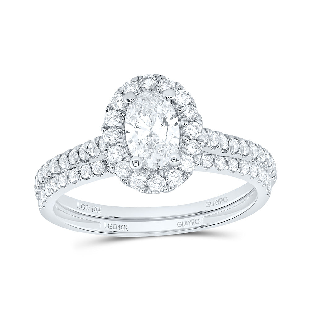 10K Yellow Or White Gold 1 Cttw Lab Grown Diamond 1/2 Cttw Center Oval Single Halo Bridal Set