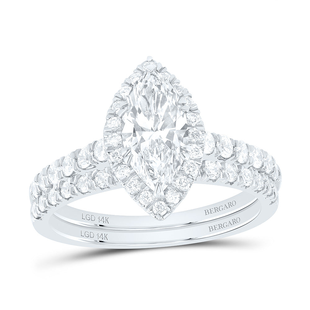 14K Yellow Or White Gold 1 7/8 Cttw Lab Grown Diamond 1 Cttw Center Marquise Single Halo Bridal Set