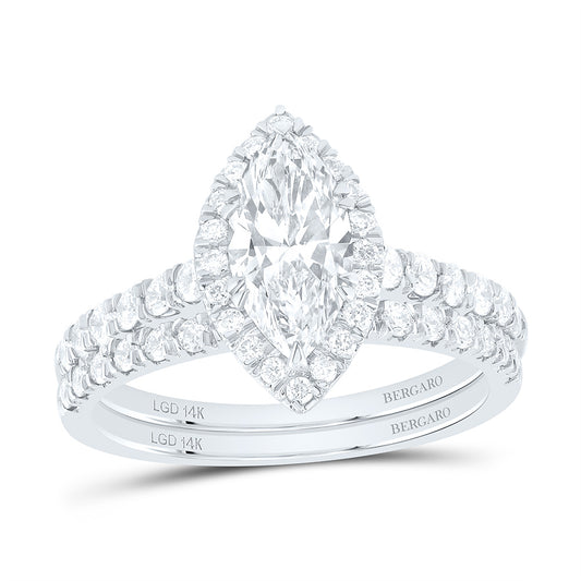 14K Yellow Or White Gold 1 7/8 Cttw Lab Grown Diamond 1 Cttw Center Marquise Single Halo Bridal Set