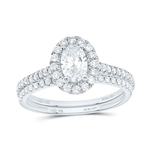 14K Yellow Or White Gold 1 Cttw Lab Grown Diamond 1/2 Cttw Center Oval Single Halo Bridal Set