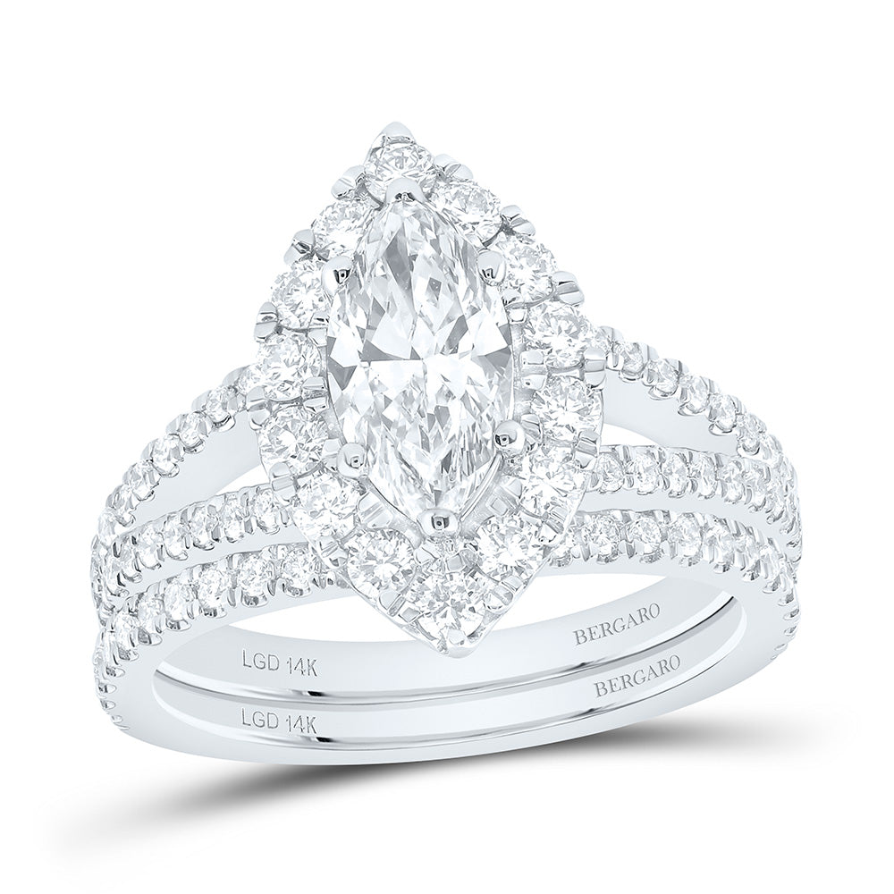 14K Yellow Or White Gold 2 Cttw Lab Grown Diamond 1 Cttw Center Marquise Single Halo Bridal Set