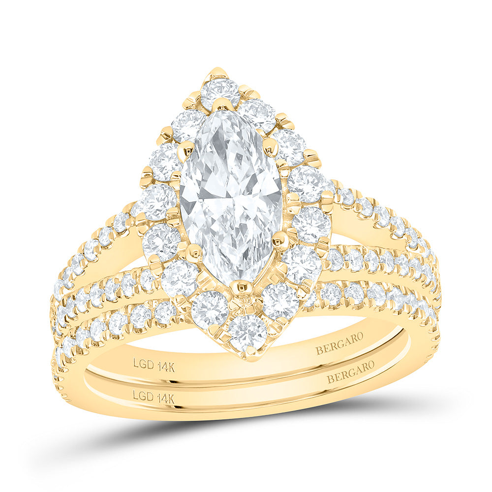 14K Yellow Or White Gold 2 Cttw Lab Grown Diamond 1 Cttw Center Marquise Single Halo Bridal Set