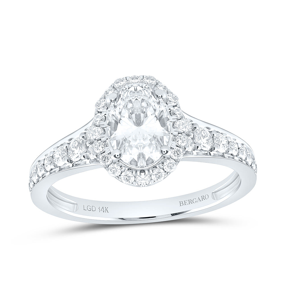 14K Yellow Or White Gold 1 1/2 Cttw Lab Grown Diamond 1 Cttw Center Oval Single Halo Engagement Ring