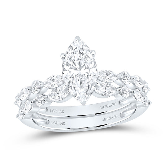 14K Yellow Or White Gold 2 Cttw Lab Grown Diamond 1 Cttw Center Marquise Bridal Set