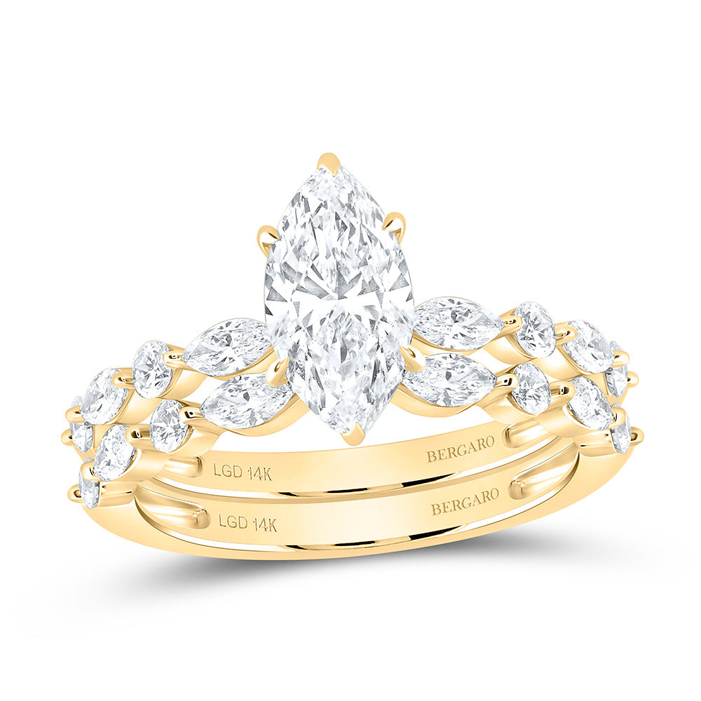 14K Yellow Or White Gold 2 Cttw Lab Grown Diamond 1 Cttw Center Marquise Bridal Set