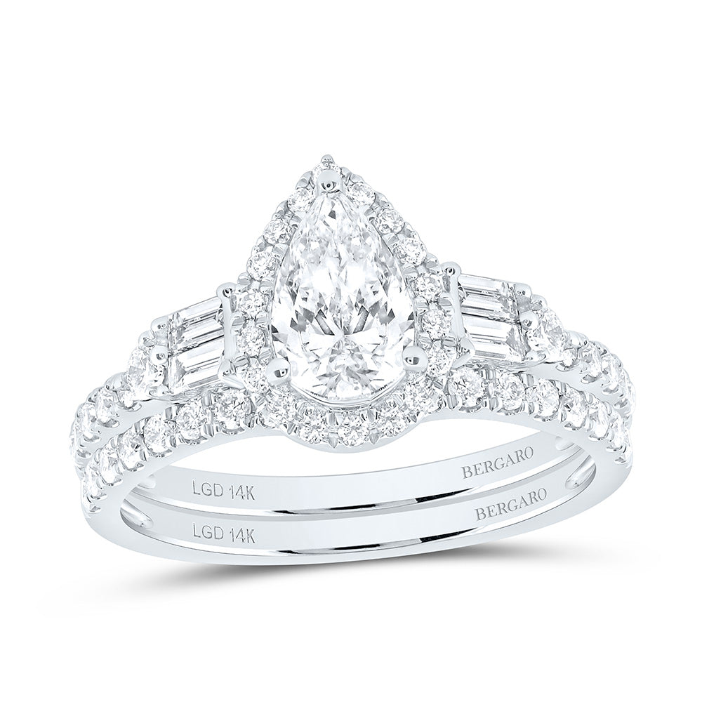 14K Yellow Or White Gold 1 1/2 Cttw Lab Grown Diamond 3/4 Cttw Center Pear Single Halo Bridal Set