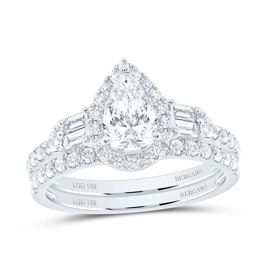 14K Yellow Or White Gold 1 1/2 Cttw Lab Grown Diamond 3/4 Cttw Center Pear Single Halo Bridal Set