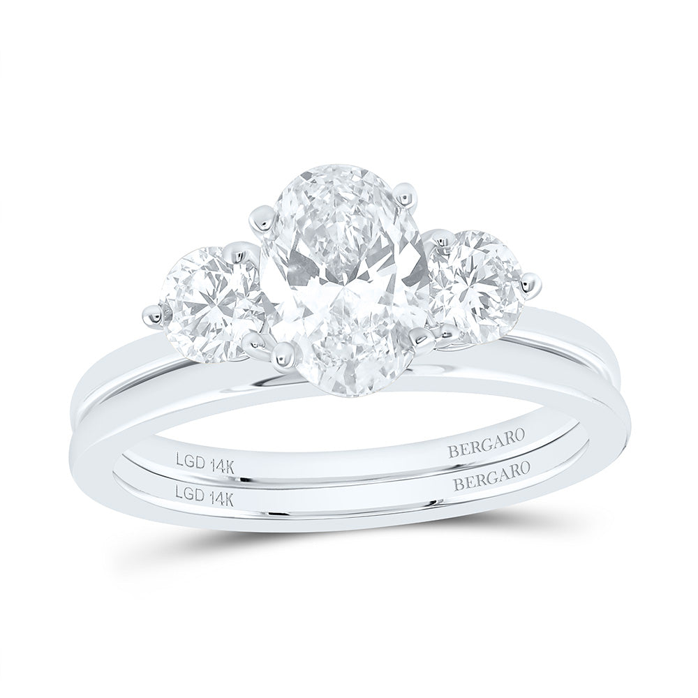 14K Yellow Or White Gold 1 1/2 Cttw Lab Grown Diamond 1 Cttw Center Oval, 1/4 Cttw Round Oval Bridal Set