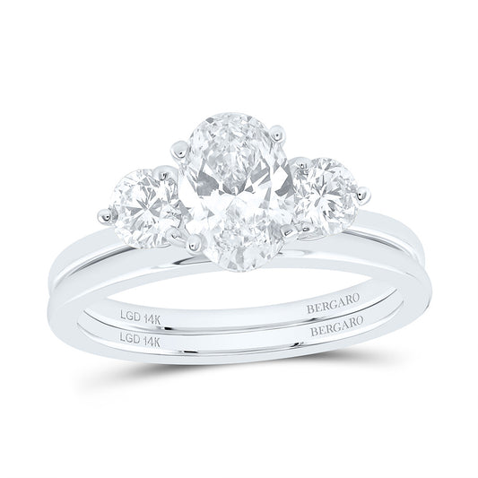 14K Yellow Or White Gold 1 1/2 Cttw Lab Grown Diamond 1 Cttw Center Oval, 1/4 Cttw Round Oval Bridal Set