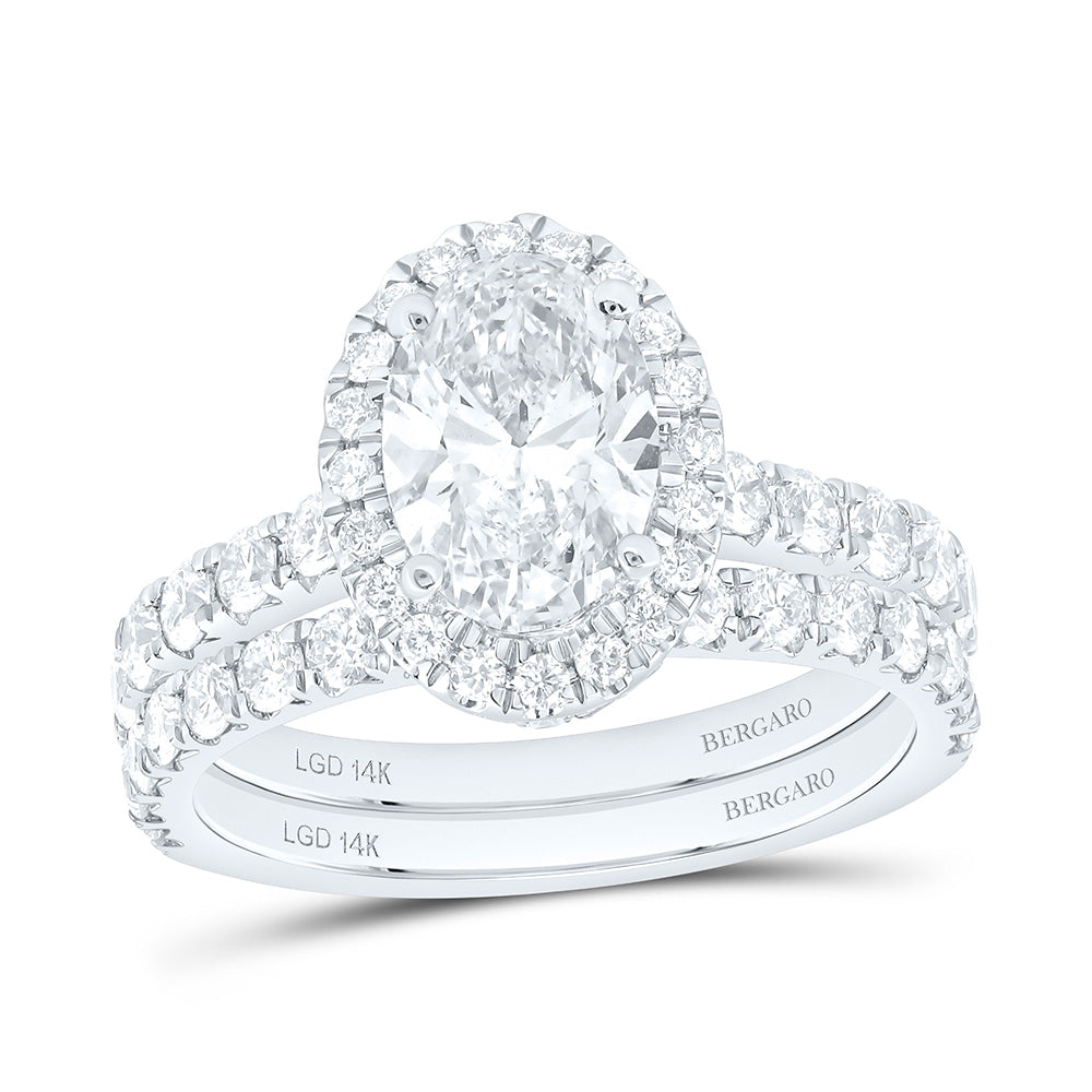 14K Yellow Or White Gold 3 Cttw Lab Grown Diamond 1 1/2 Cttw Center Oval Single Halo Bridal Set