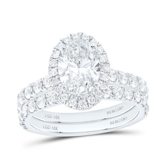 14K Yellow Or White Gold 3 Cttw Lab Grown Diamond 1 1/2 Cttw Center Oval Single Halo Bridal Set