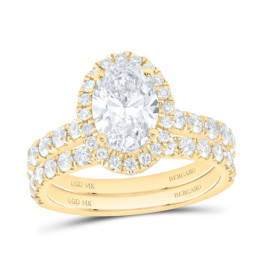 14K Yellow Or White Gold 3 Cttw Lab Grown Diamond 1 1/2 Cttw Center Oval Single Halo Bridal Set