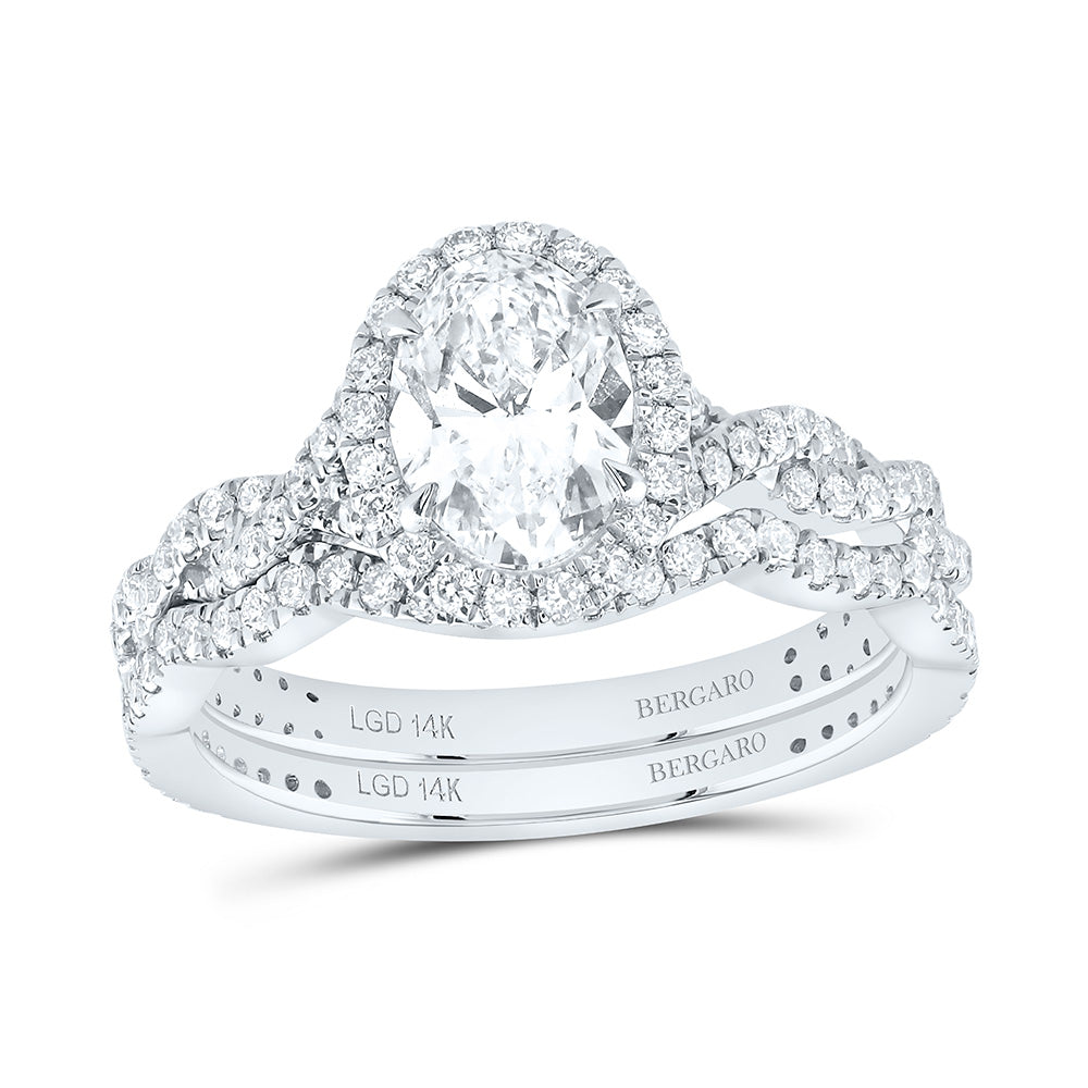 14K Yellow Or White Gold 1 3/4 Cttw Lab Grown Diamond 1 Cttw Center Oval Single Halo Bridal Set