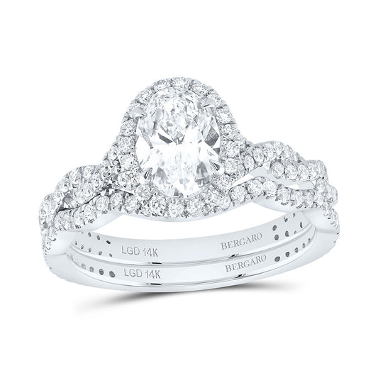 14K Yellow Or White Gold 1 3/4 Cttw Lab Grown Diamond 1 Cttw Center Oval Single Halo Bridal Set