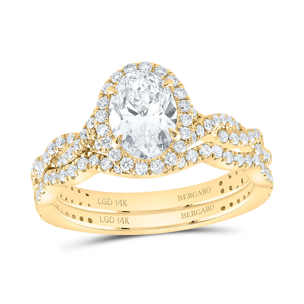 14K Yellow Or White Gold 1 3/4 Cttw Lab Grown Diamond 1 Cttw Center Oval Single Halo Bridal Set
