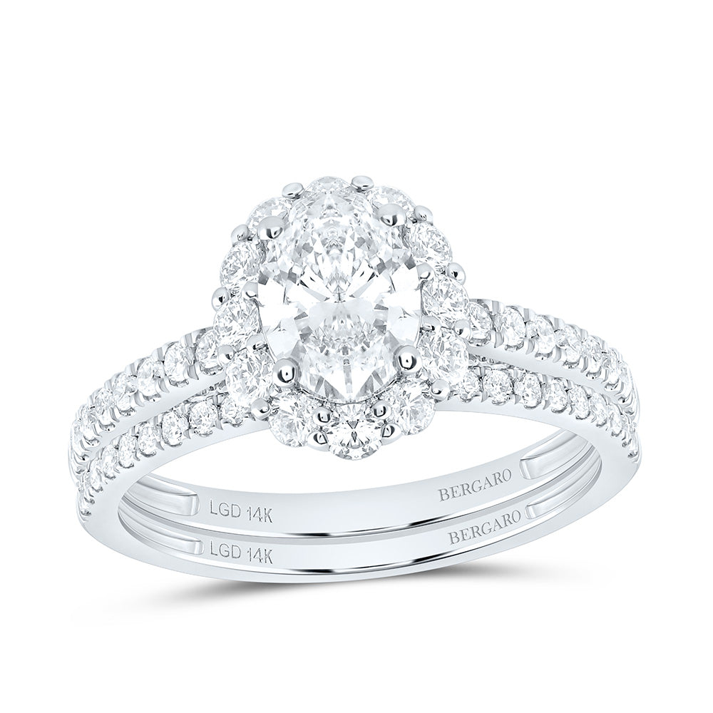 14K Yellow Or White Gold 1 7/8 Cttw Lab Grown Diamond 1 Cttw Center Oval Single Halo Bridal Set