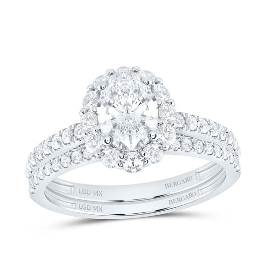 14K Yellow Or White Gold 1 7/8 Cttw Lab Grown Diamond 1 Cttw Center Oval Single Halo Bridal Set