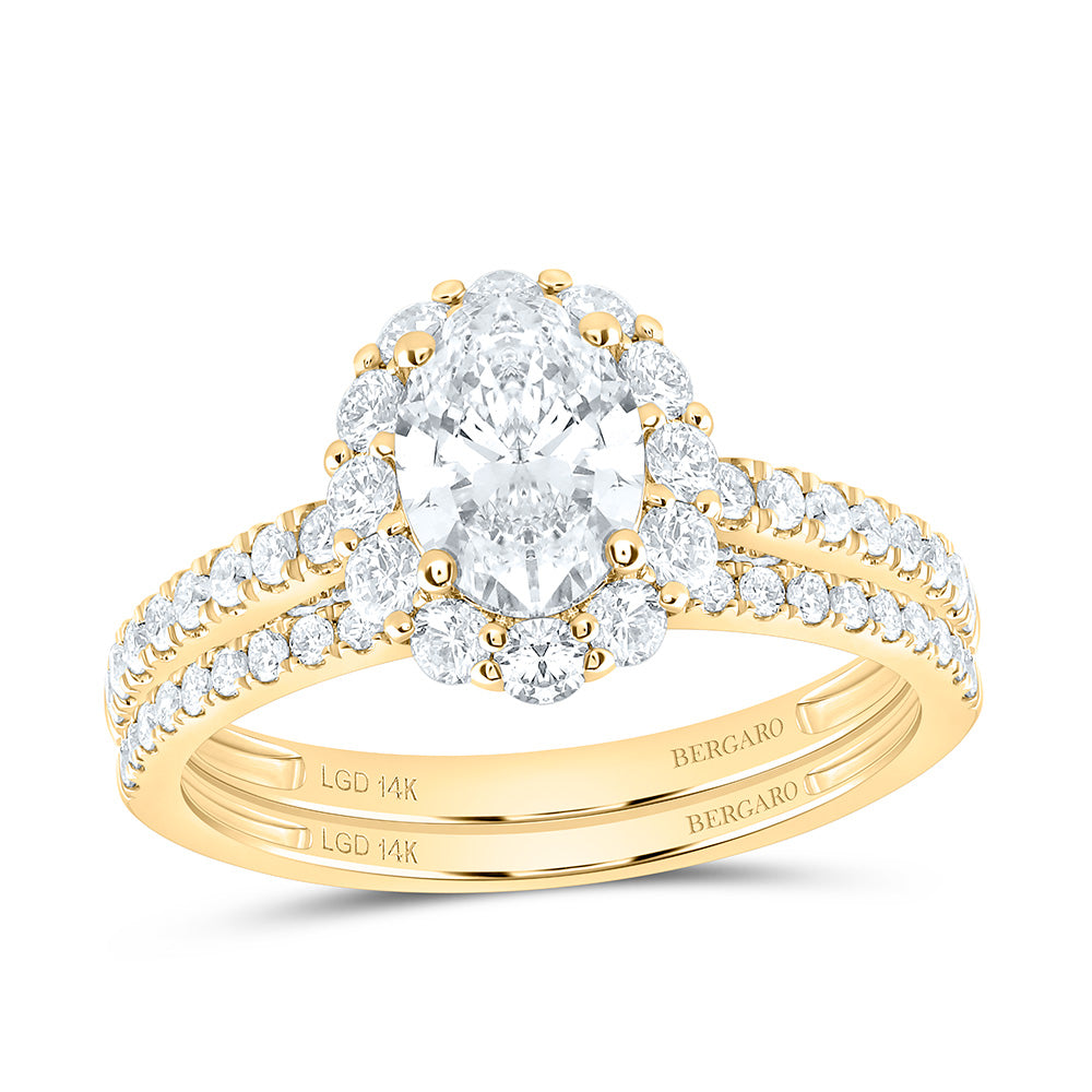 14K Yellow Or White Gold 1 7/8 Cttw Lab Grown Diamond 1 Cttw Center Oval Single Halo Bridal Set