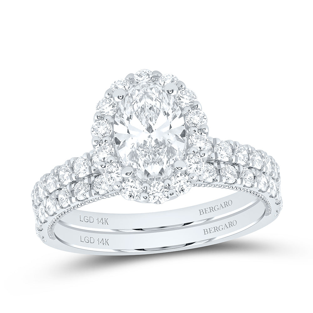 14K Yellow Or White Gold 2 Cttw Lab Grown Diamond 1 Cttw Center Oval Single Halo Bridal Set