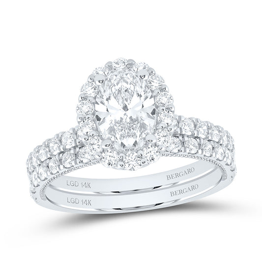 14K Yellow Or White Gold 2 Cttw Lab Grown Diamond 1 Cttw Center Oval Single Halo Bridal Set