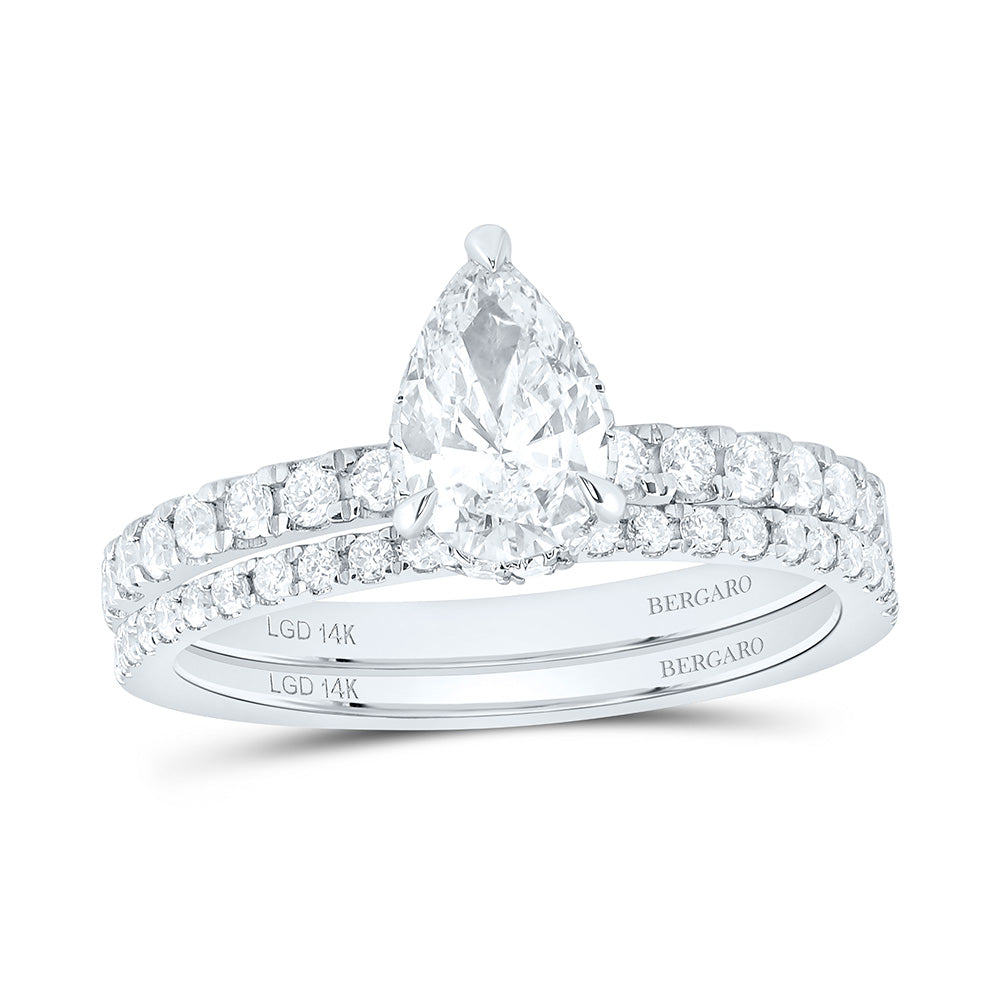 14K Yellow Or White Gold 1 3/8 Cttw Lab Grown Diamond 3/4 Cttw Center Pear Bridal Set