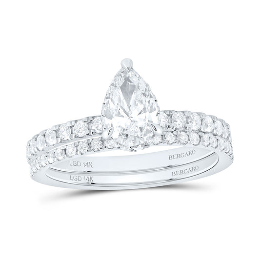 14K Yellow Or White Gold 1 3/8 Cttw Lab Grown Diamond 3/4 Cttw Center Pear Bridal Set