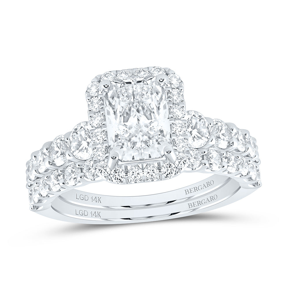 14K Yellow Or White Gold 3 Cttw Lab Grown Diamond 1 1/2 Cttw Center Radiant Single Halo Bridal Set