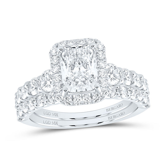 14K Yellow Or White Gold 3 Cttw Lab Grown Diamond 1 1/2 Cttw Center Radiant Single Halo Bridal Set