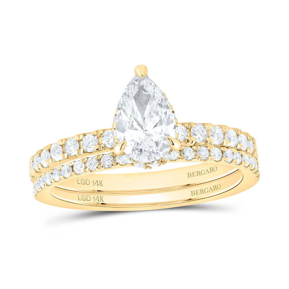 14K Yellow Or White Gold 1 3/8 Cttw Lab Grown Diamond 3/4 Cttw Center Pear Bridal Set