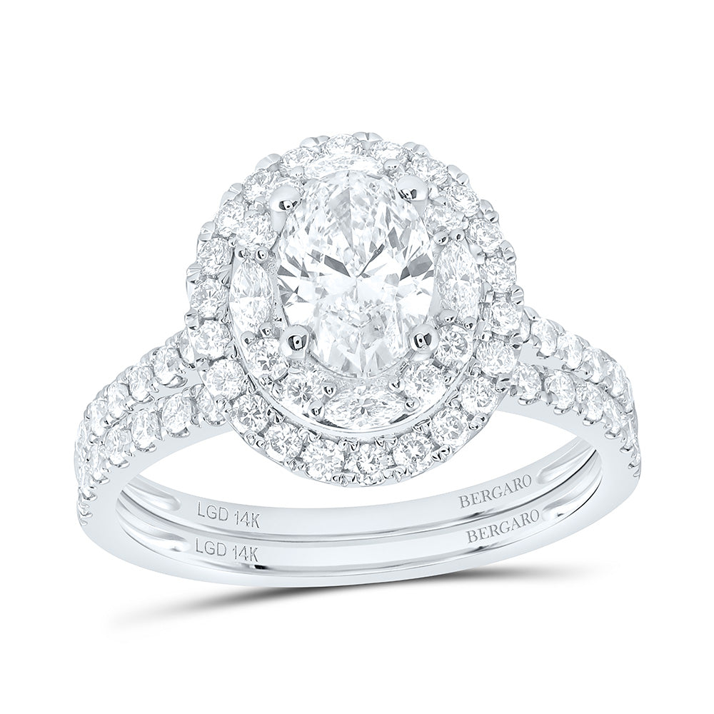 14K Yellow Or White Gold 2 Cttw Lab Grown Diamond 1 Cttw Center Oval Double Halo Bridal Set