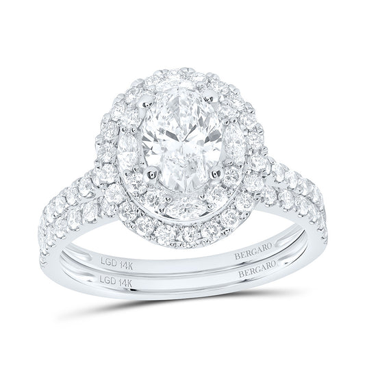 14K Yellow Or White Gold 2 Cttw Lab Grown Diamond 1 Cttw Center Oval Double Halo Bridal Set