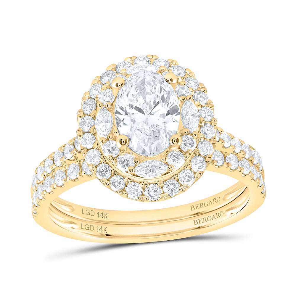 14K Yellow Or White Gold 2 Cttw Lab Grown Diamond 1 Cttw Center Oval Double Halo Bridal Set