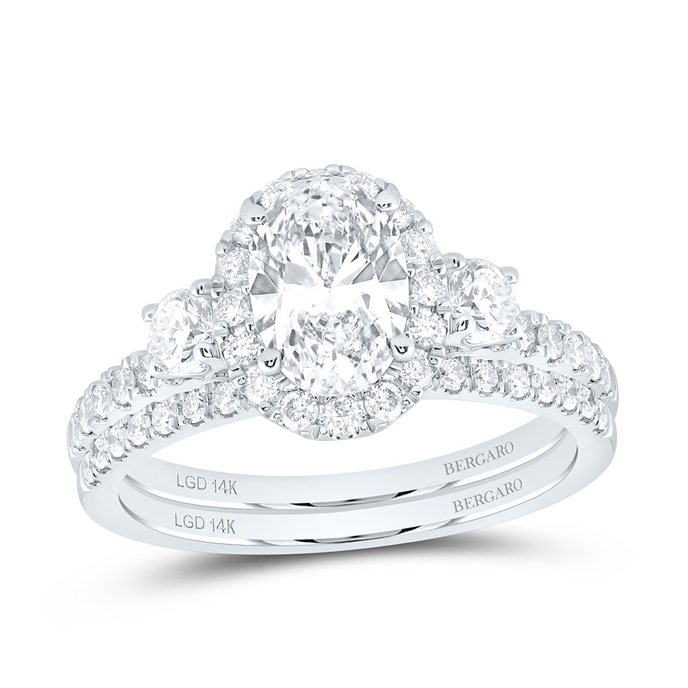 14K Yellow Or White Gold 1 7/8 Cttw Lab Grown Diamond 1 Cttw Center Oval Single Halo Bridal Set