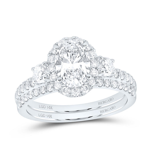 14K Yellow Or White Gold 1 7/8 Cttw Lab Grown Diamond 1 Cttw Center Oval Single Halo Bridal Set