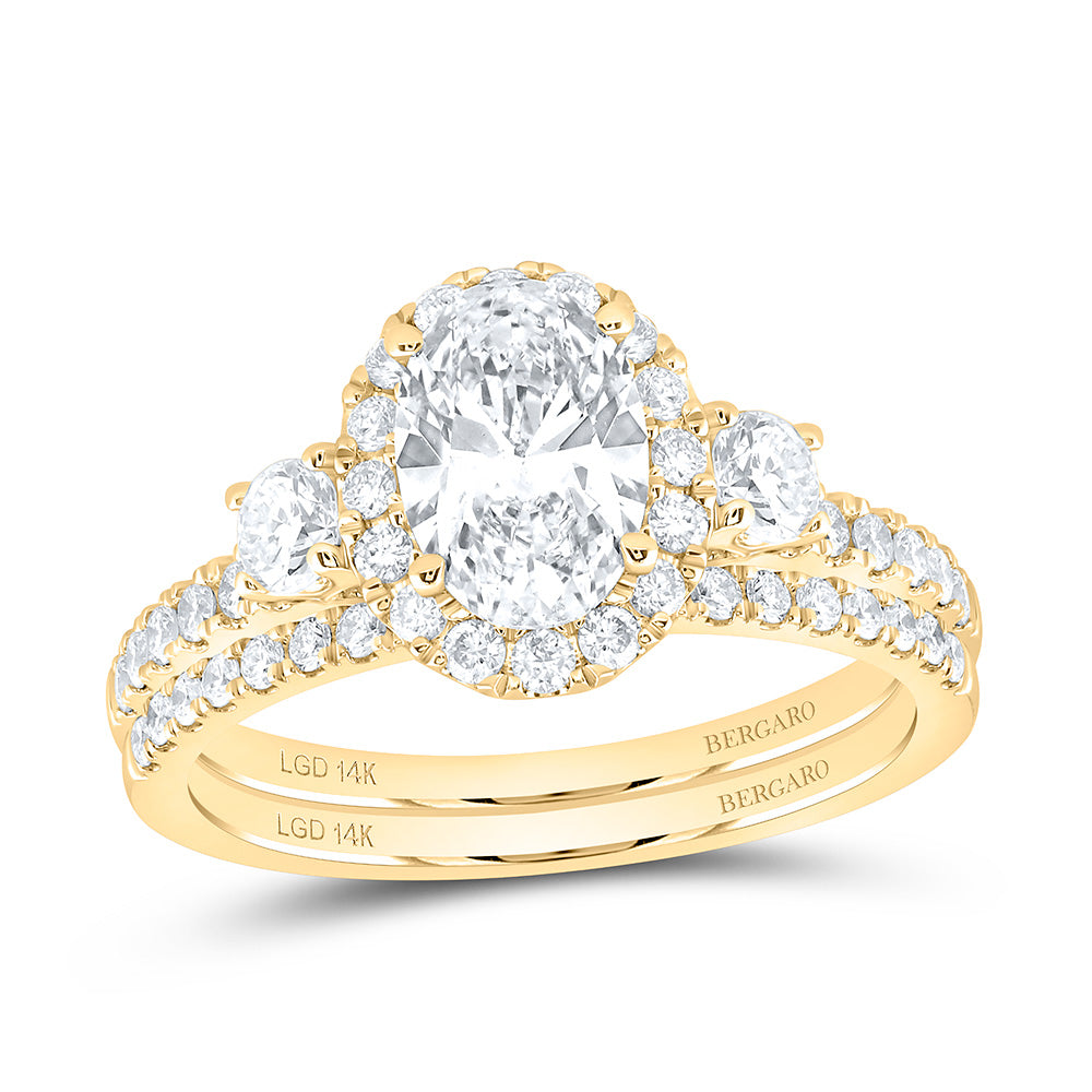 14K Yellow Or White Gold 1 7/8 Cttw Lab Grown Diamond 1 Cttw Center Oval Single Halo Bridal Set