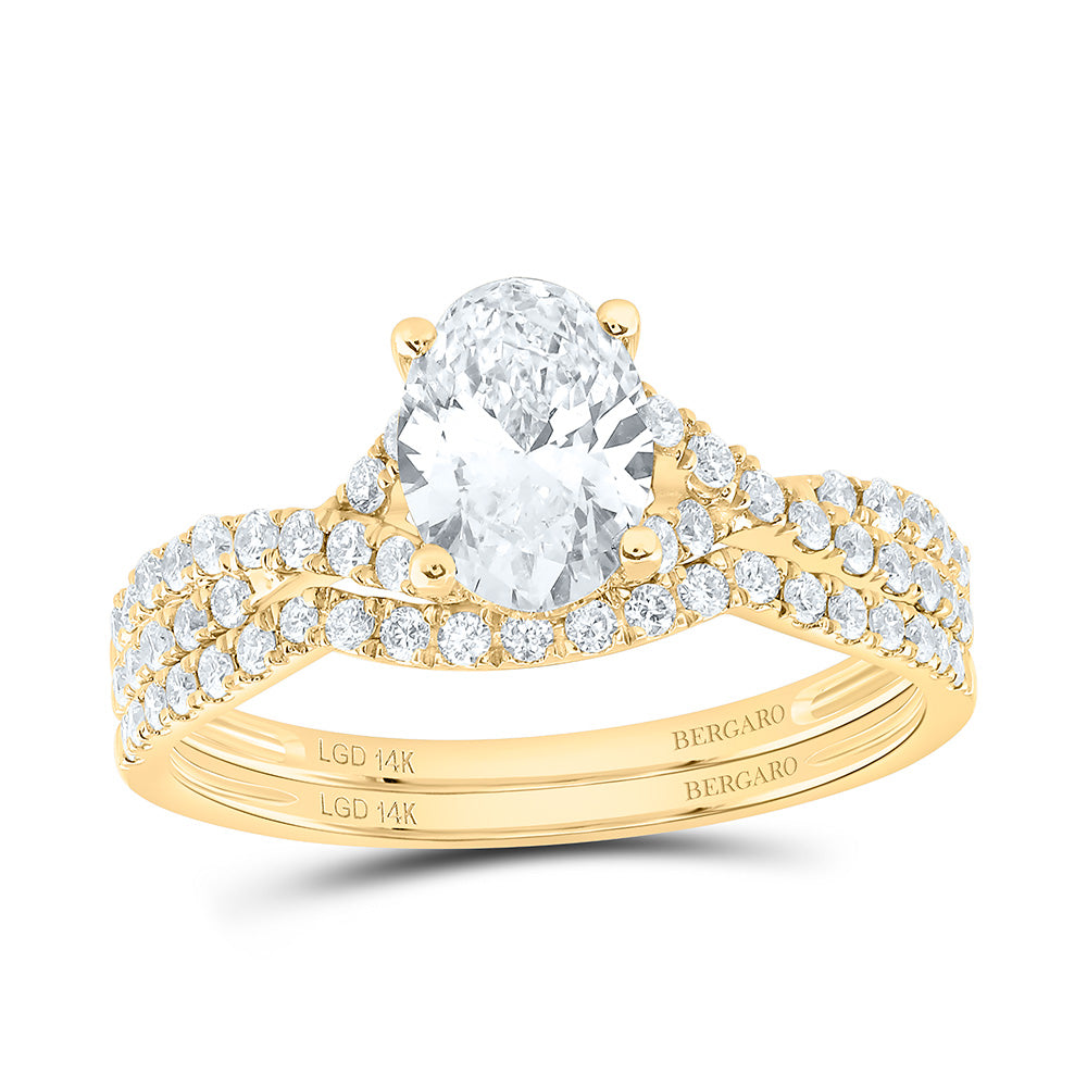 14K Yellow Or White Gold 1 1/2 Cttw Lab Grown Diamond 1 Cttw Center Oval Bridal Set
