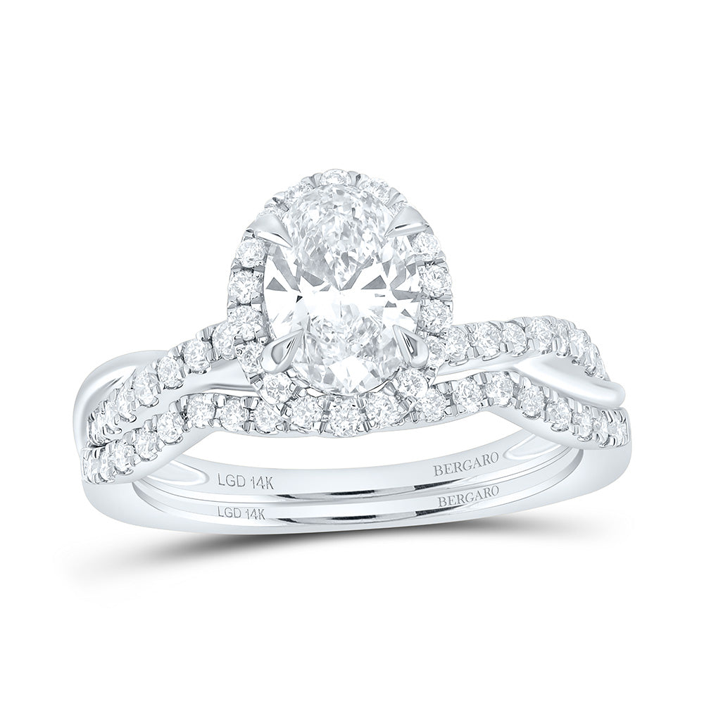 14K Yellow Or White Gold 1 1/2 Cttw Lab Grown Diamond 1 Cttw Center Oval Single Halo Bridal Set