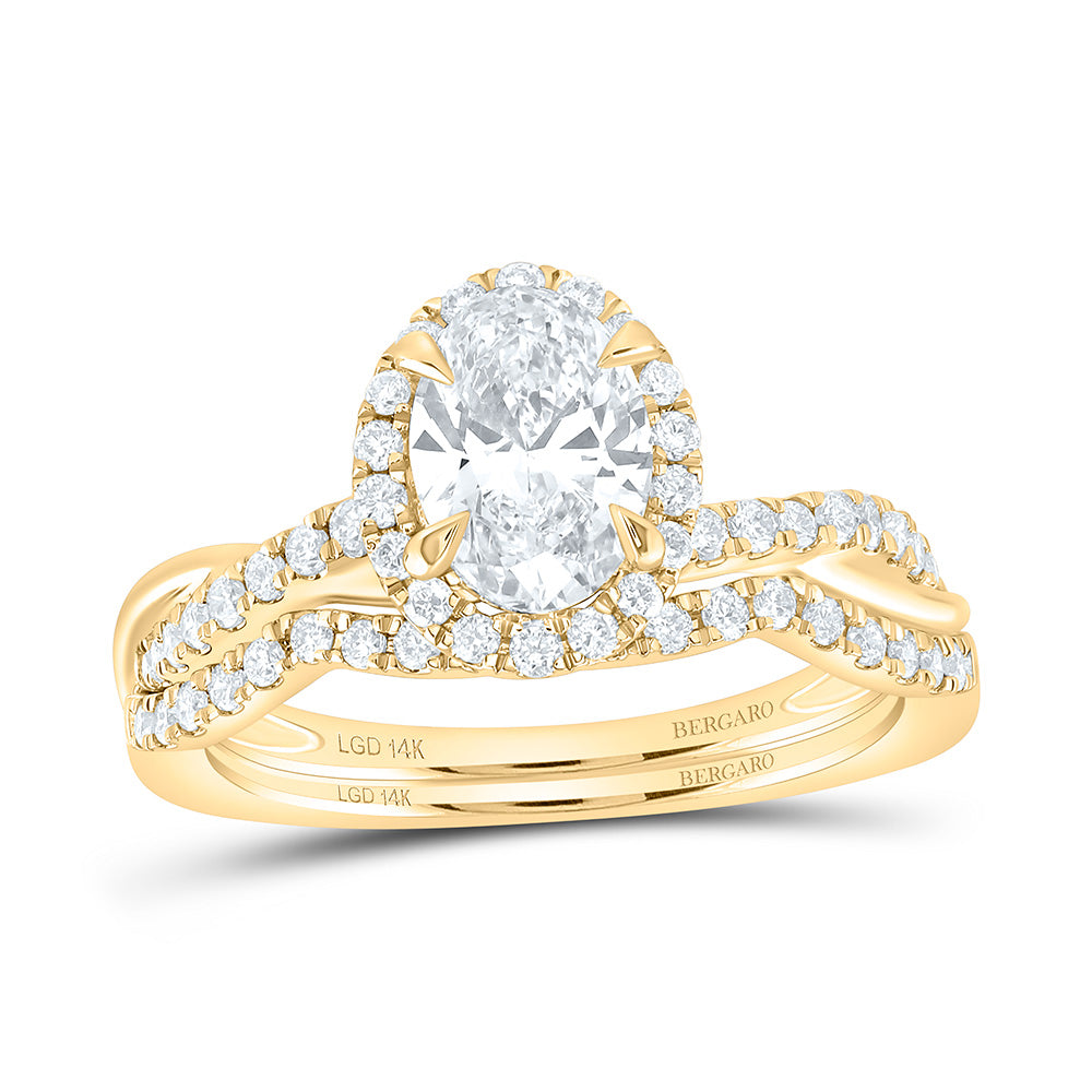 14K Yellow Or White Gold 1 1/2 Cttw Lab Grown Diamond 1 Cttw Center Oval Single Halo Bridal Set