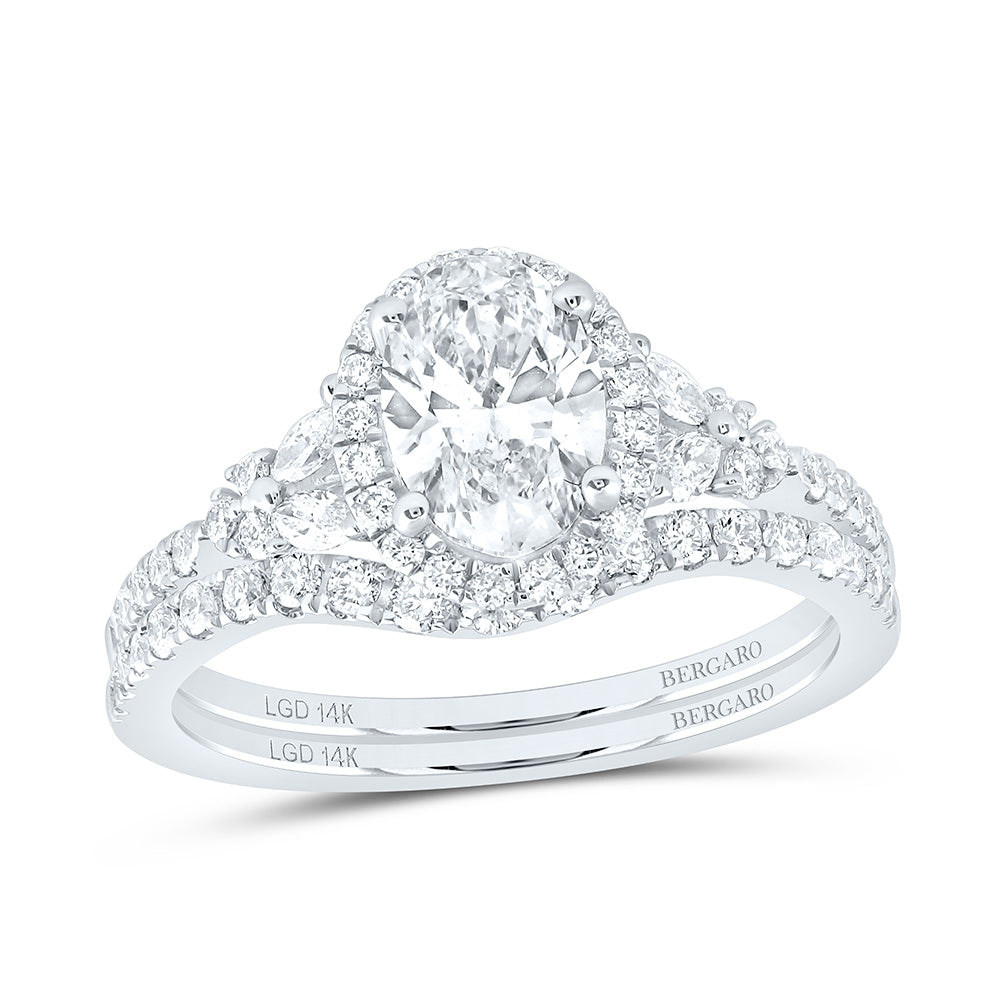 14K Yellow Or White Gold 1 5/8 Cttw Lab Grown Diamond 1 Cttw Center Oval Single Halo Bridal Set