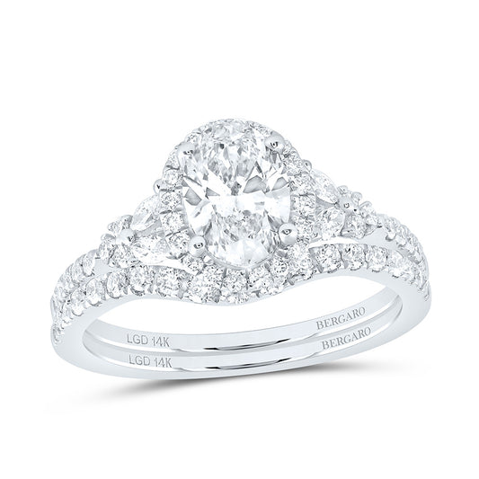 14K Yellow Or White Gold 1 5/8 Cttw Lab Grown Diamond 1 Cttw Center Oval Single Halo Bridal Set
