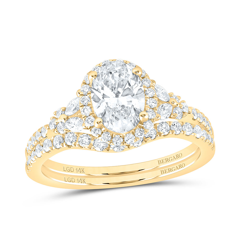 14K Yellow Or White Gold 1 5/8 Cttw Lab Grown Diamond 1 Cttw Center Oval Single Halo Bridal Set