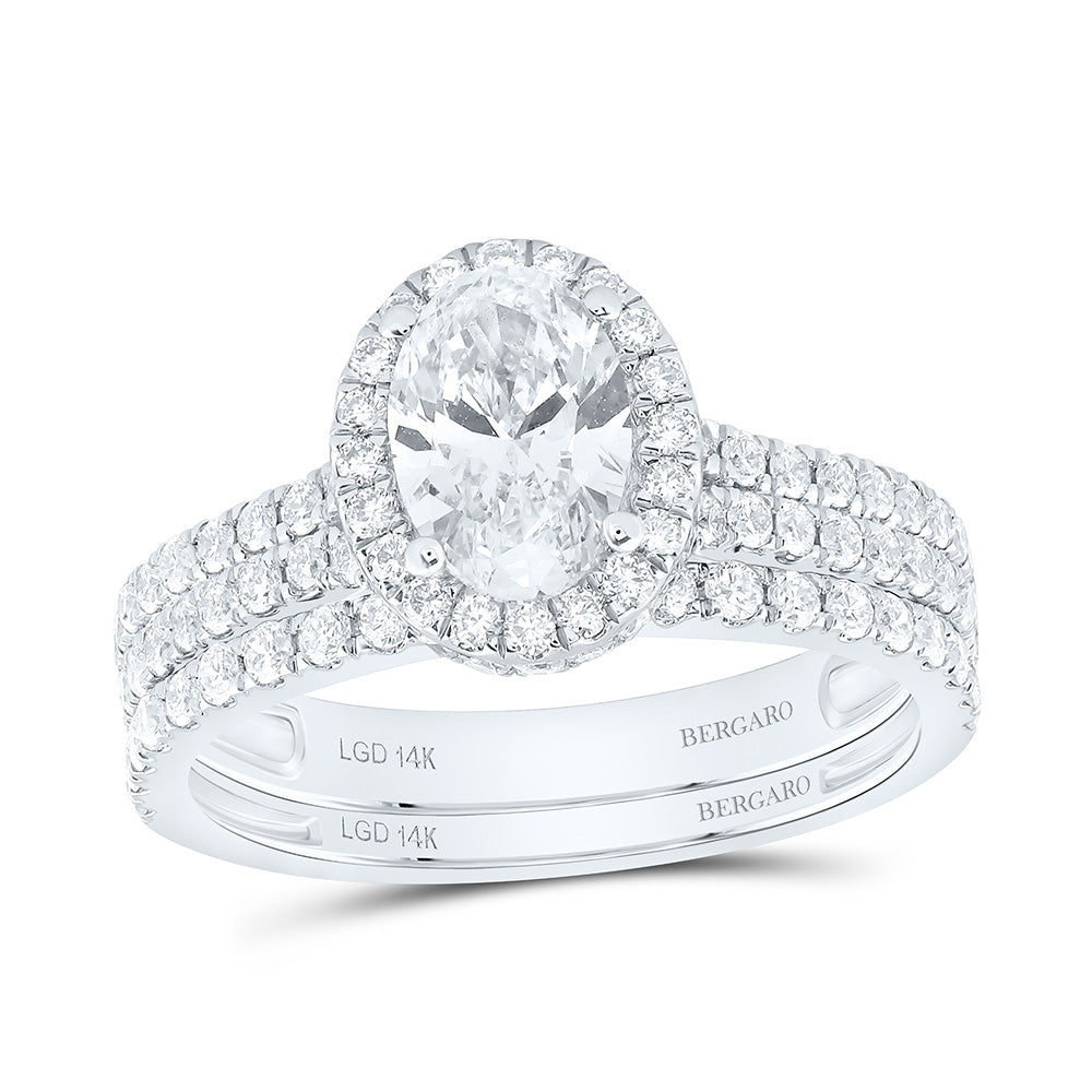 14K Yellow Or White Gold 2 Cttw Lab Grown Diamond 1 Cttw Center Oval Single Halo Bridal Set