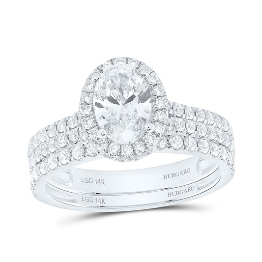 14K Yellow Or White Gold 2 Cttw Lab Grown Diamond 1 Cttw Center Oval Single Halo Bridal Set