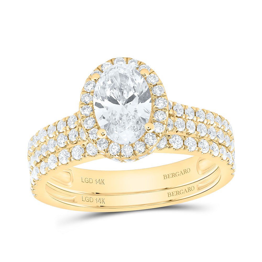 14K Yellow Or White Gold 2 Cttw Lab Grown Diamond 1 Cttw Center Oval Single Halo Bridal Set