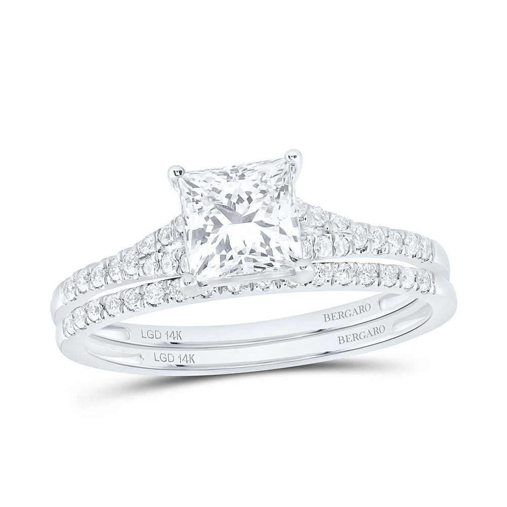 14K Yellow Or White Gold 1 1/3 Cttw Lab Grown Diamond 1 Cttw Center Princess Bridal Set