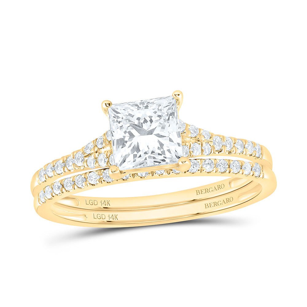 14K Yellow Or White Gold 1 1/3 Cttw Lab Grown Diamond 1 Cttw Center Princess Bridal Set