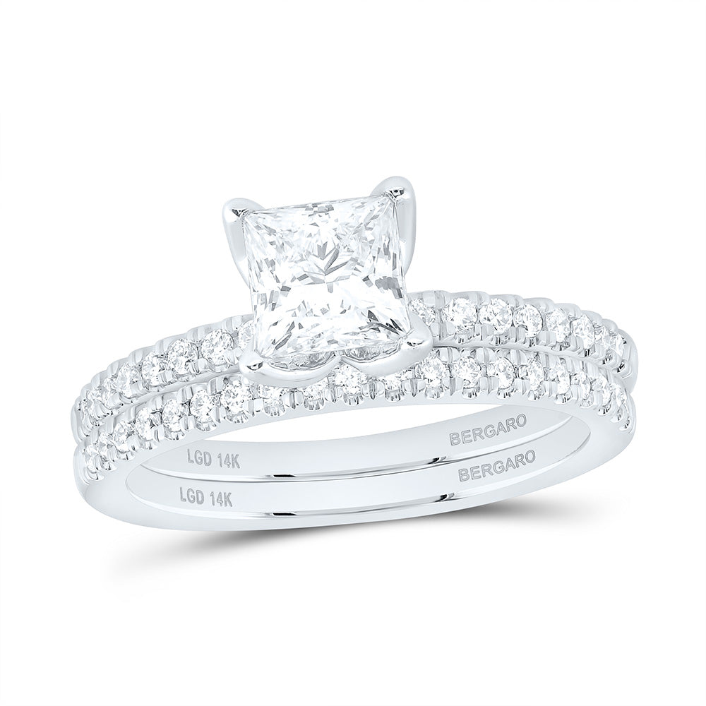 14K Yellow Or White Gold 1 3/8 Cttw Lab Grown Diamond 1 Cttw Center Princess Bridal Set