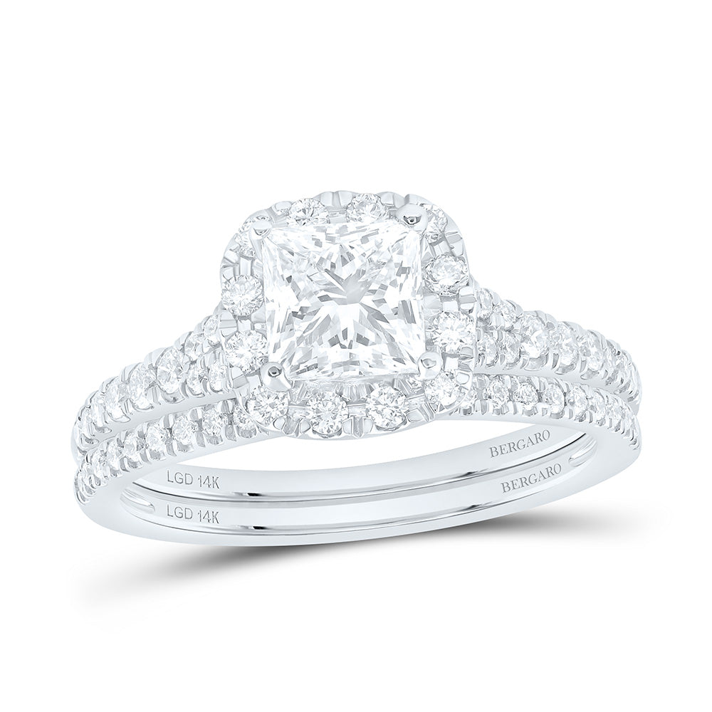14K Yellow Or White Gold 1 1/2 Cttw Lab Grown Diamond 1 Cttw Center Princess Single Halo Bridal Set